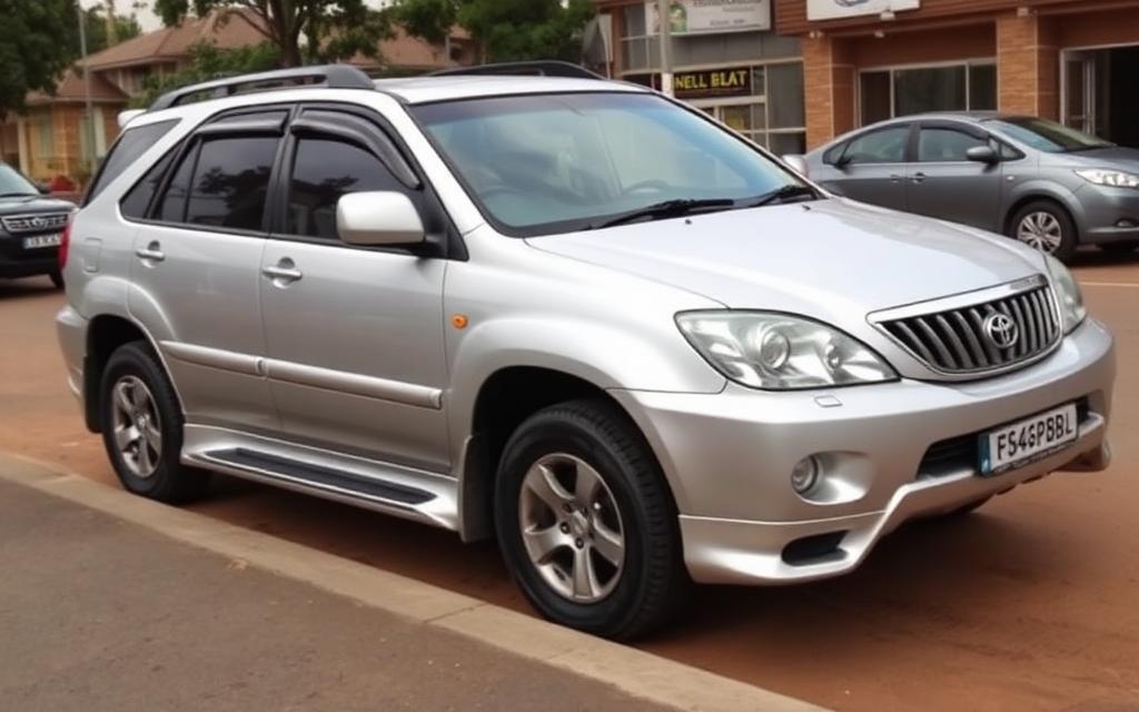 Silver Toyota Harrier SUV parked on a Kampala street
