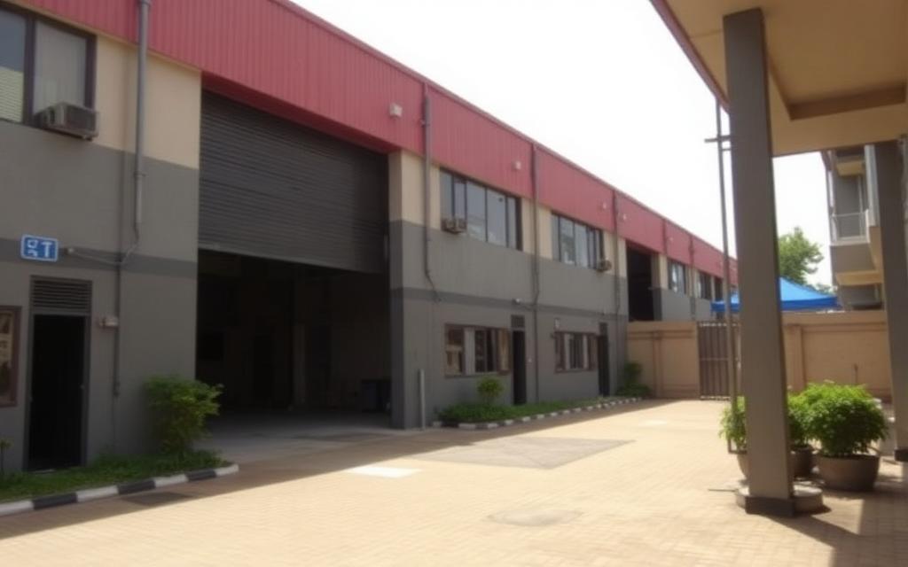 Warehouse with offices and paved yard in an industrial area of Kampala
