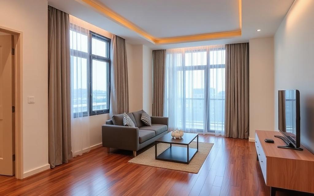 Bright furnished apartment living room in Kampala